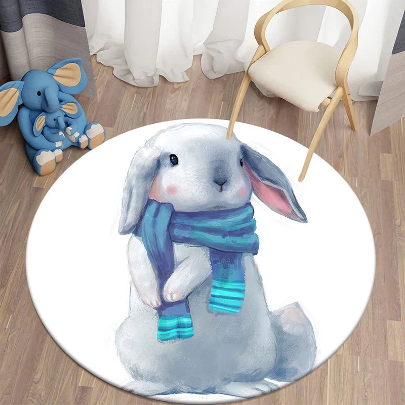 Round Rabbit Print Rug for Kids' Room | Axyaa's Cartoon Rabbit Mat