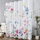 Axyaa Watercolor Eucalyptus Shower Curtain with Floral Pattern - Set of Hooks