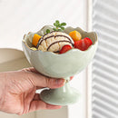 Axyaa Ceramic Golden Trim Dessert Bowl, High-Footed Salad Bowl for Ice Cream & Macarons