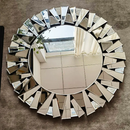 Axyaa 79cm Round Beveled Frame Wall Mirror Home Art Decor for Bathroom Bedroom