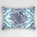 Bohemian Blue Flower Pillowcase with Vintage Ink Plant Leaf Design, by Axyaa