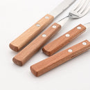 Axyaa Wood Handle Cutlery Set - Stainless Steel Dinnerware Fork Knife Spoon Set