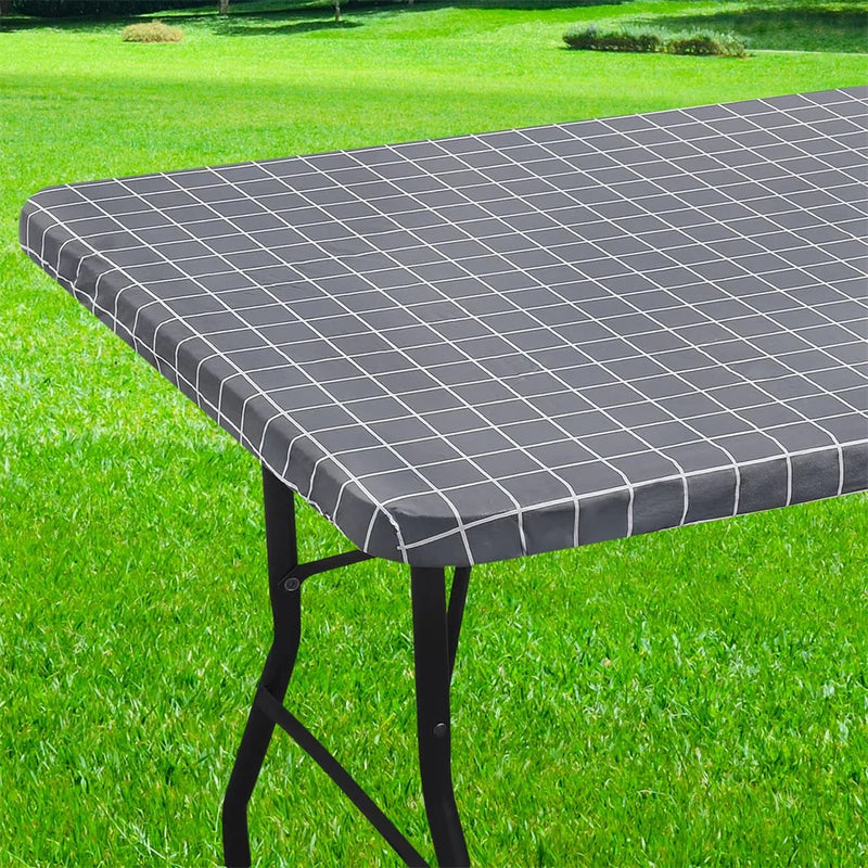 Axyaa Elastic Fitted Rectangle Vinyl Tablecloth for Indoor Outdoor Tables
