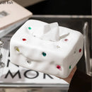 Gemstone-Set Ceramic Tissue Box & Cartoon Crystal Toilet Paper Holder by Axya for Desktop Organization