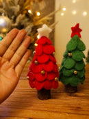 Axyaa Mini Wooden Felt Christmas Tree Ornaments with Bells for Festive Tabletop Decor