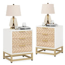 Axyaa Chevron Design 3-Drawer Nightstand Set, White Modern Bedside Tables, Set of 2