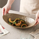 Axyaa Japanese Retro Ceramic Tableware Oval Bowl Salad Plate Set