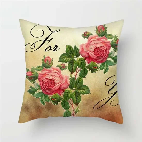 Axyaa Pink Floral Polyester Throw Pillow Cover 45X45cm