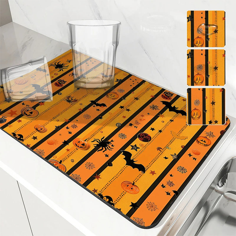 Axyaa Halloween Draining Mat: Absorbent, Antiskid, Quick Dry Kitchen & Bathroom Drain Pad