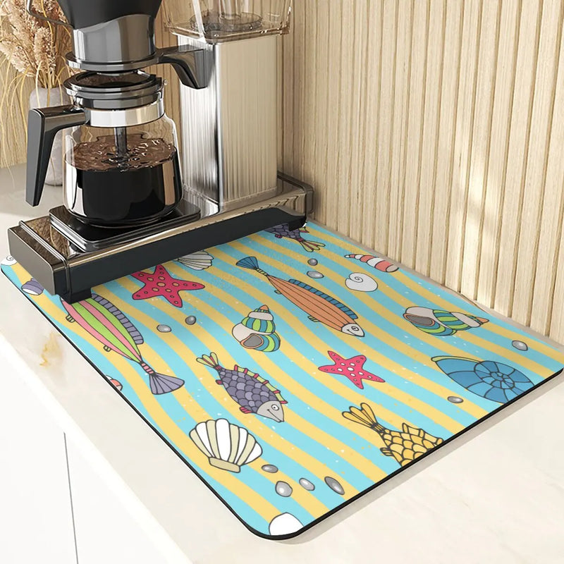 Axyaa Flowers Pattern Diatomaceous Earth Drying Mat Kitchen Accesories