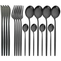 Axyaa Stainless Steel Black Cutlery Set - 16Pcs Mirror Dinnerware Kitchen Silverware Set