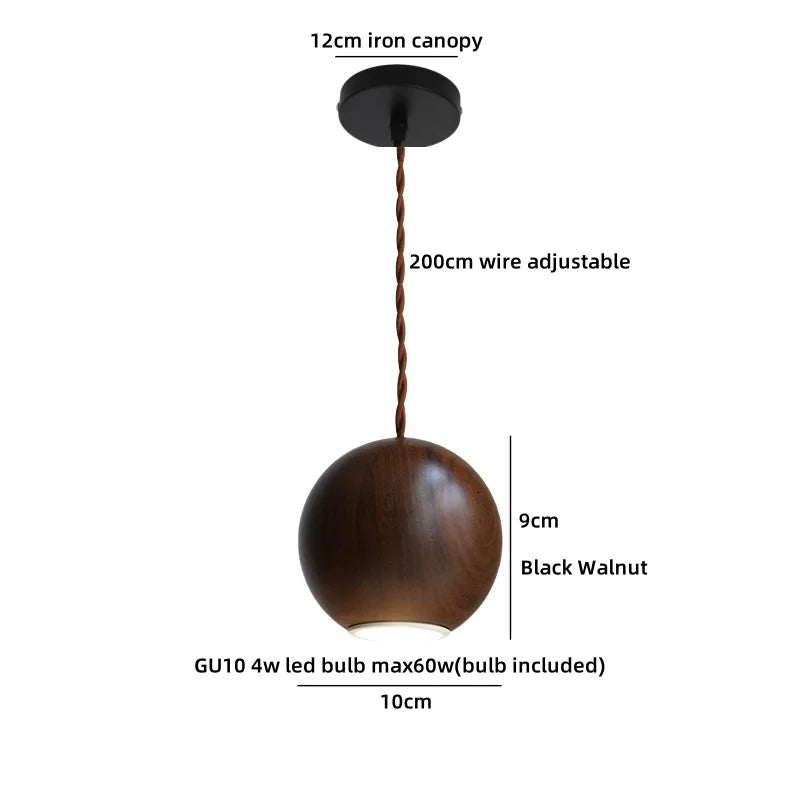 Axyaa Wood Glass LED Pendant Light Headboard Chandelier Black Walnut