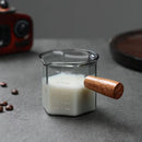 Axyaa 120ml Espresso Measuring Cup Double Bottom Hexagon Wood Handle Glass Mug