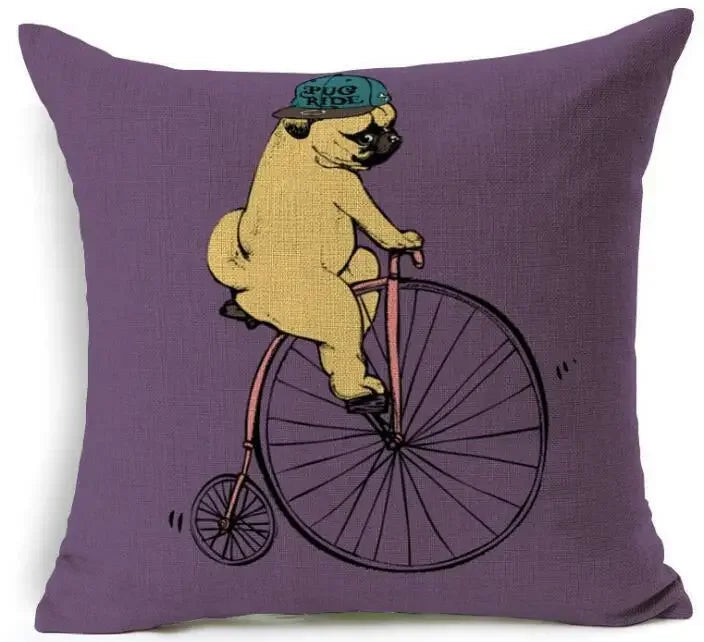 Square Linen Pug French Bulldog Pillow Cover by Axyaa