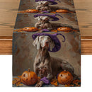 Axyaa Halloween Dog Wizard Hat Pumpkin Table Runner