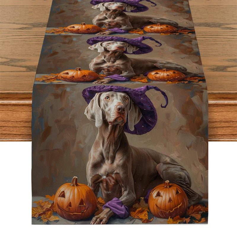 Axyaa Halloween Dog Wizard Hat Pumpkin Table Runner