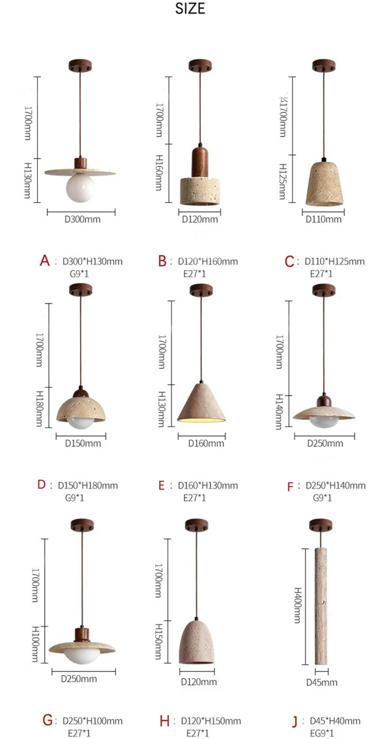 Axyaa Wabi Sabi Stone Pendant Light: Retro LED Bedside Lighting for Home Decor