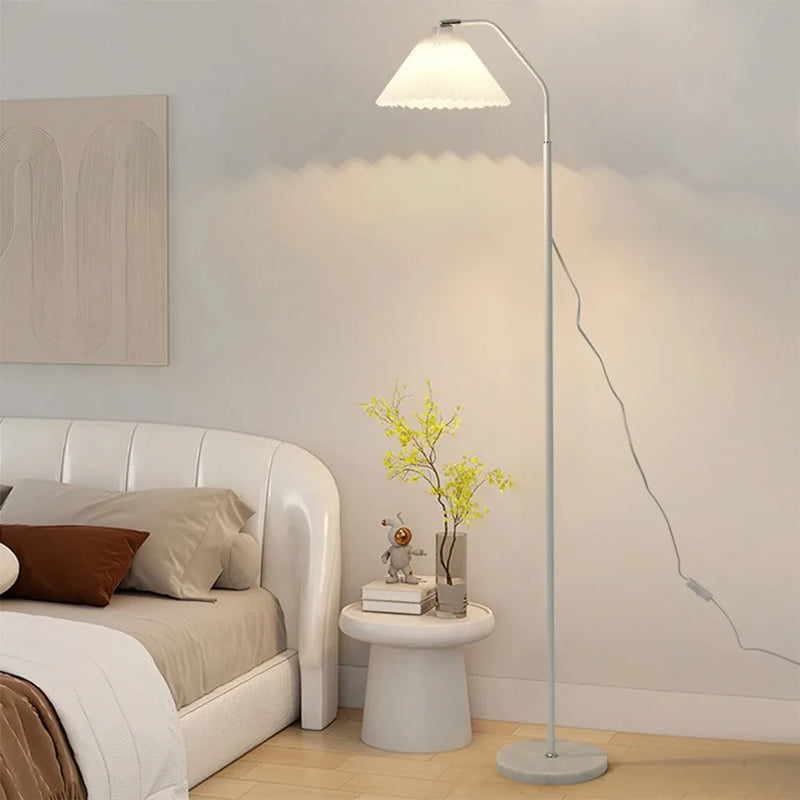 Axyaa Pleated Lampshade Floor Lamp: Nordic Sofa Vertical Lamp for Living Room, Bedroom, and Book Reading