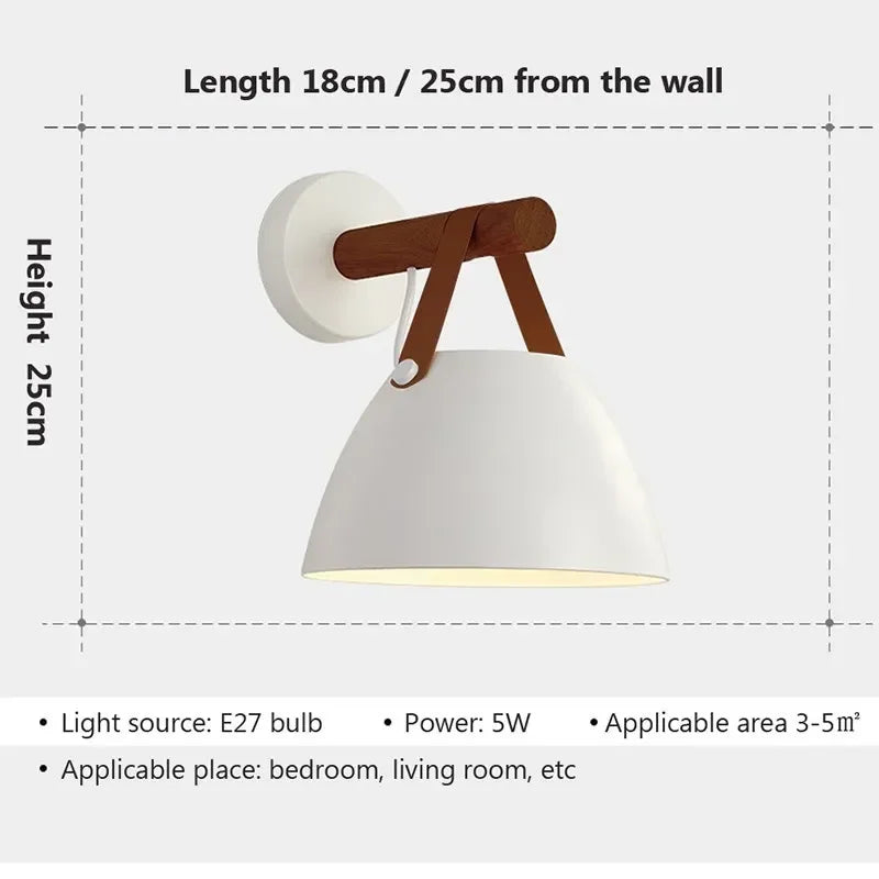 Nordic Wooden LED Wall Lamps by Axyaa: Leather Belt Iron Head Hanging Sconces for Indoor Decor Lighting