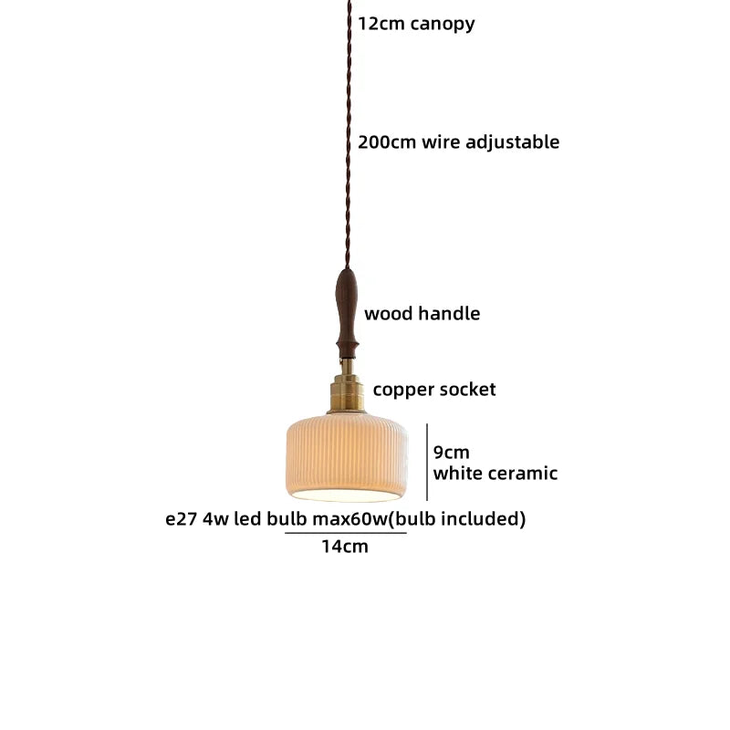 Axyaa Ceramic Pendant Light Wood White LED Lamp for Living Room & Cafe