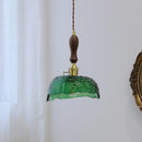 Axyaa Green Glass LED Pendant Lamp with Knob Switch - Copper Chandelier
