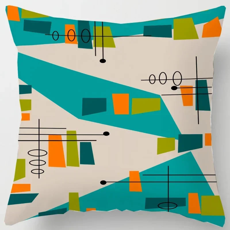 Colorful Blocks Geometric Abstract Pattern Cushion Cover by Axyaa