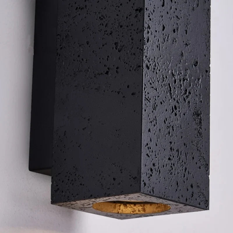Axyaa Black Travertine Stone LED Wall Light for Chic Indoor Decor