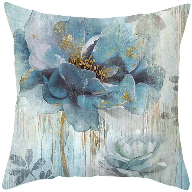 Luxurious Blue Bird Floral Pillowcase by Axyaa - 45x45cm Square Decor for Home & Office