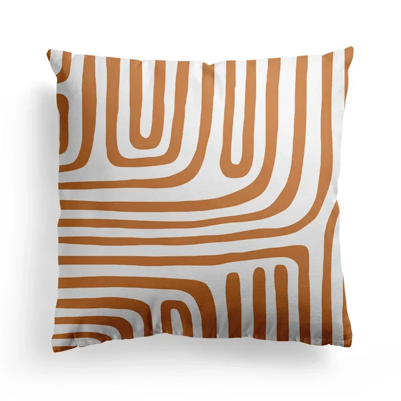 Axyaa Nordic Orange Geometric Flower Print Throw Pillow Cover for Home and Office