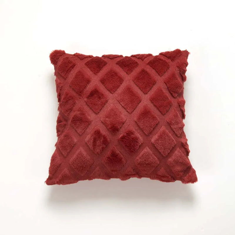 Axyaa Burgundy Diamond Plush Cushion Cover 45x45cm Home Decor Sofa Pillowcase