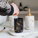 Axya Marbled Ceramic Bathroom Set, Couple Toothbrush Cup, Wash & Lotion Bottles