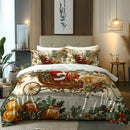Axyaa Christmas Quilt Cover Set with Santa Claus, Sleigh, Reindeer & Snowman Patterns