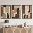 Axyaa 3-Piece Brown & Beige Abstract Wall Art Set, Modern Boho Canvas Poster