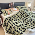 Axyaa Houndstooth Fleece Blanket Set & Pillowcase - Double Layer Thick Warm Blanket for Bed & Sofa