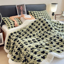 Axyaa Houndstooth Fleece Blanket Set & Pillowcase - Double Layer Thick Warm Blanket for Bed & Sofa