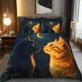 Axyaa Dreamy Cat Silhouette Polyester Fleece Duvet Cover Set