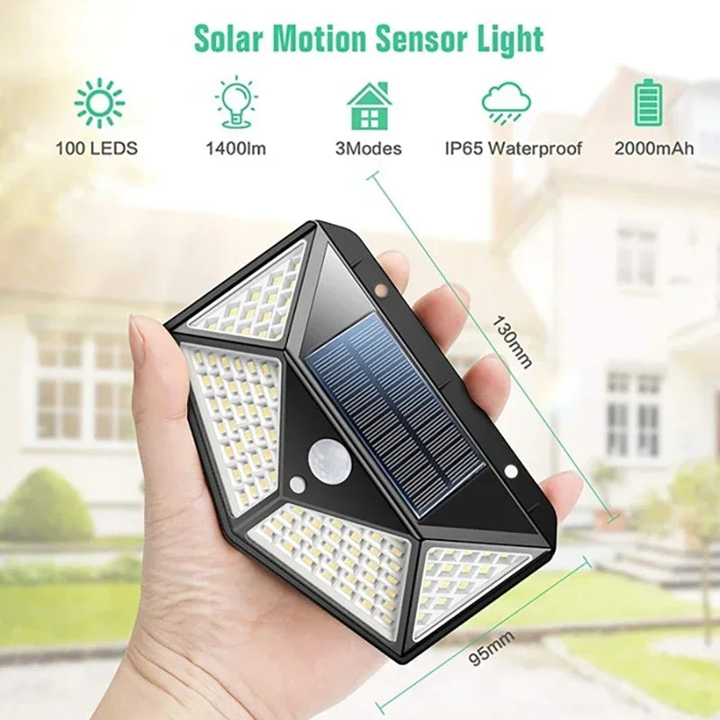 Axyaa Solar Lights 100LED PIR Motion Sensor Outdoor Wall Lamp for Garden Courtyard