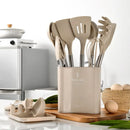 Axyaa 13-Piece Silicone Kitchen Utensil Set with Stainless Steel Handles and Storage Bucket