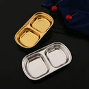 Axyaa Golden Stainless Steel Condiment Tray - BBQ Sauce Plate for Seasonings & Spices