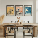 Retro Ocean Wave Japanese Gallery Wall Art Set by Axyaa