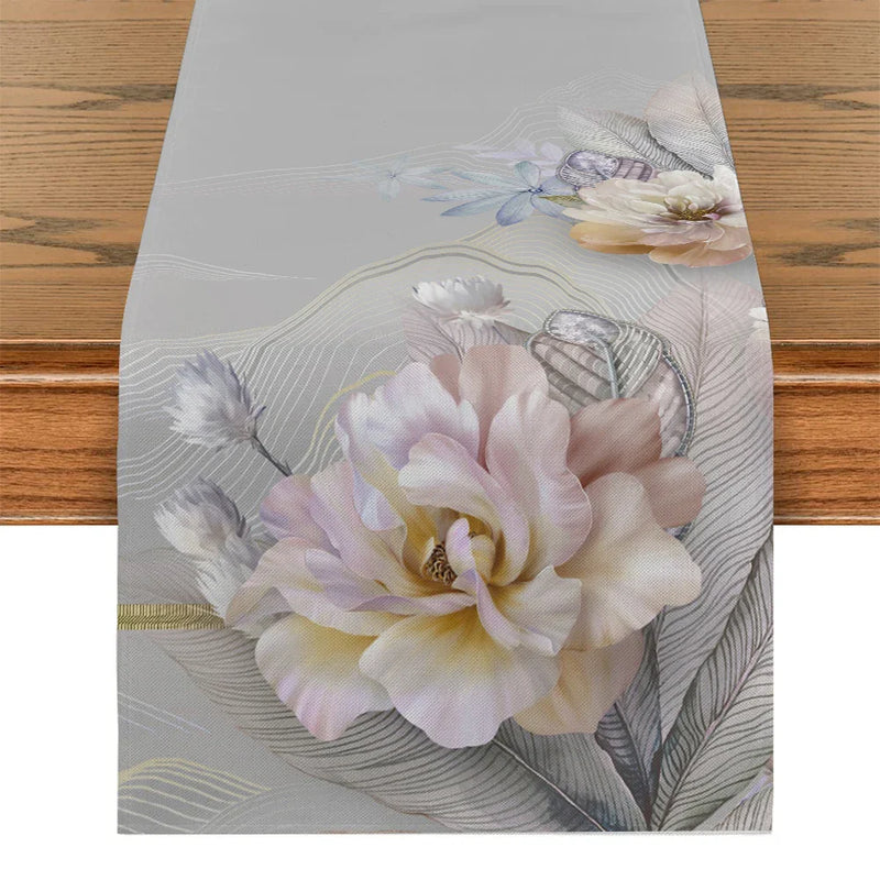 Peony Blossom Table Runner by Axyaa: Farmhouse Dining & Wedding Party Decor