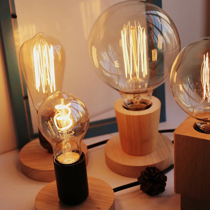 Axyaa Retro Wood Desk Lamp with E27 Socket and Vintage Design