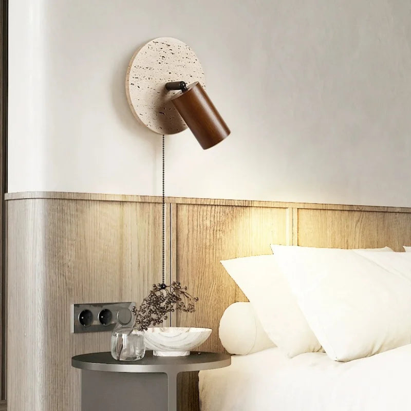 Axyaa Round Stone LED Reading Light Walnut Log Wood Color