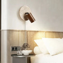 Round Stone Reading Light Rotatable Spot Lights Walnut Log Wood Color