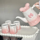 Axya Pink Gradient Ceramic Tea Set with Cute Bow Design