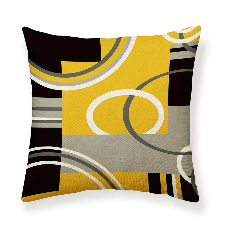 Abstract Geometric Printing Pillowcase in Yellow, Black, White, Gray for Axyaa Pillows