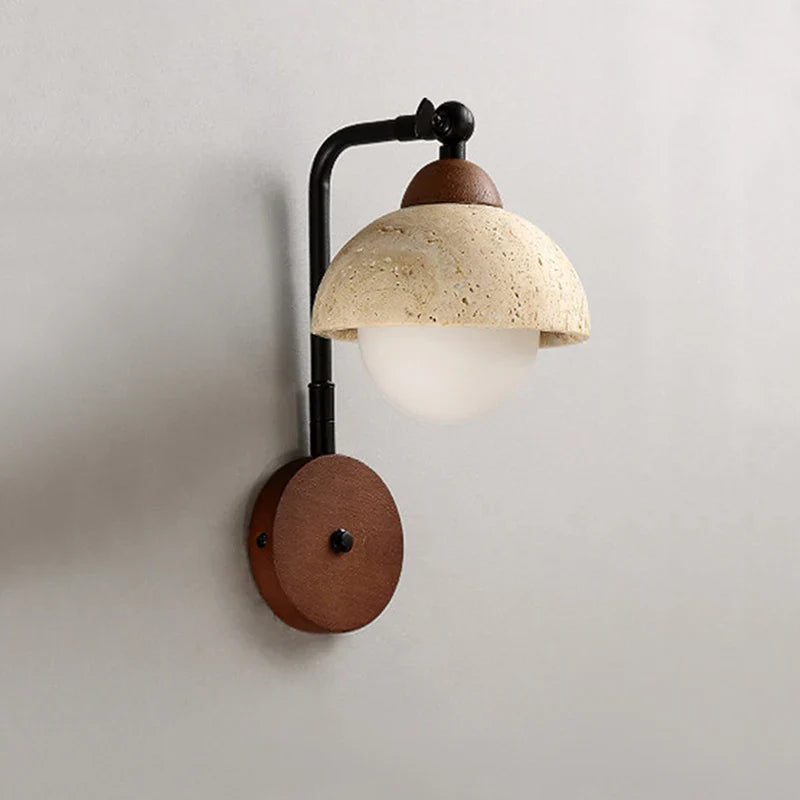 Axyaa Warm Yellow Travertine Half Circle LED Wall Lamp Modern Stone Home Decor