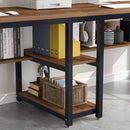 Axyaa 78.7” Two Person Rustic Double Desk with Bookshelf