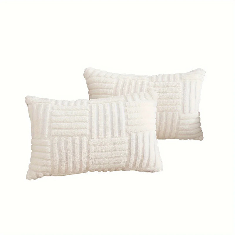 Axyaa Snowflake Velvet White Pillowcase for Sofa, Plush Living Room Cushion Cover