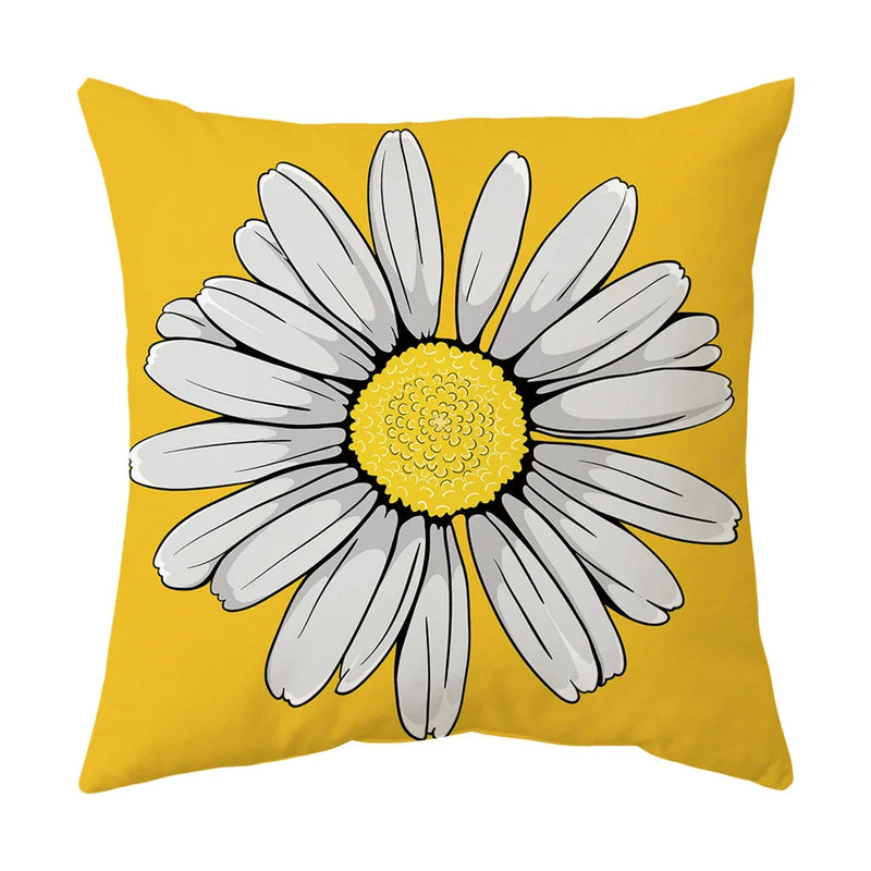 Axyaa Yellow Daisy Cushion Cover Line Sun Pillow Decor